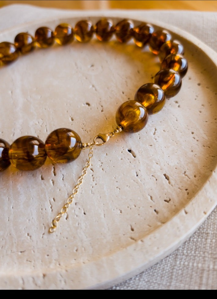 BLACKMORE Tiger Eye beaded necklace with gold-tone clasp and extender detail